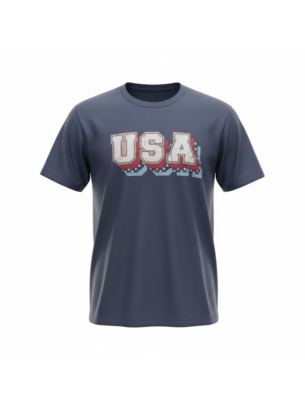 Blue American-themed Distressed USA Vintage Graphic T-shirt Unisex Size Medium